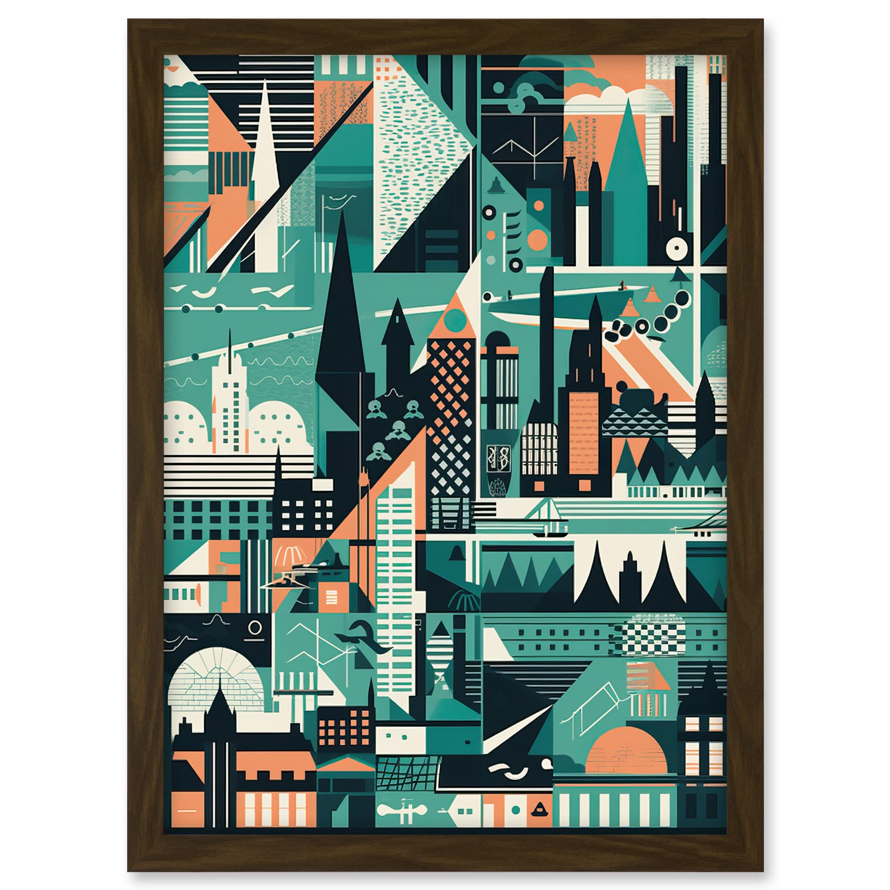 Artery8 Modern Abstract Geometric Dundee Cityscape Design Artwork Framed A3 Wall Art Print