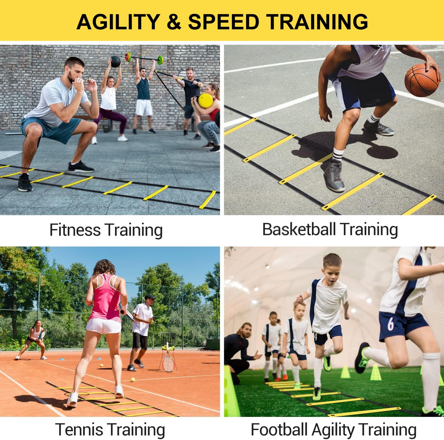 di Agilità - di Calcio | Attrezzatura di Calcio per Bambini | Scale di Formazione di 19.6 Piedi con Trasporto | 12 Attrezzature di Formazione di velocità
