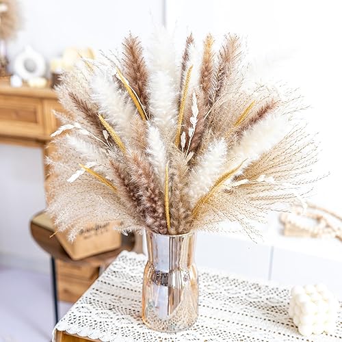 Ramo de mezcla de hierba natural de las pampas Ramo de pampas secas para boda, flores bohemias, decoración de mesa para el hogar, decoración de