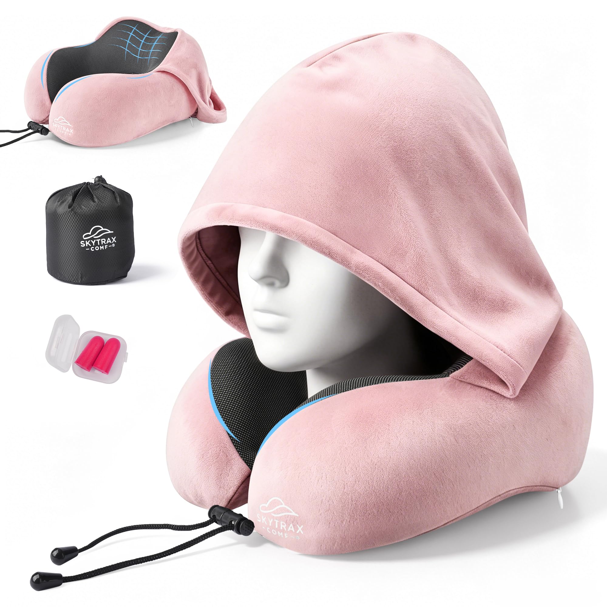 Amazon.com: SkytraxComf® Travel Neck Pillow with Hood for Privacy