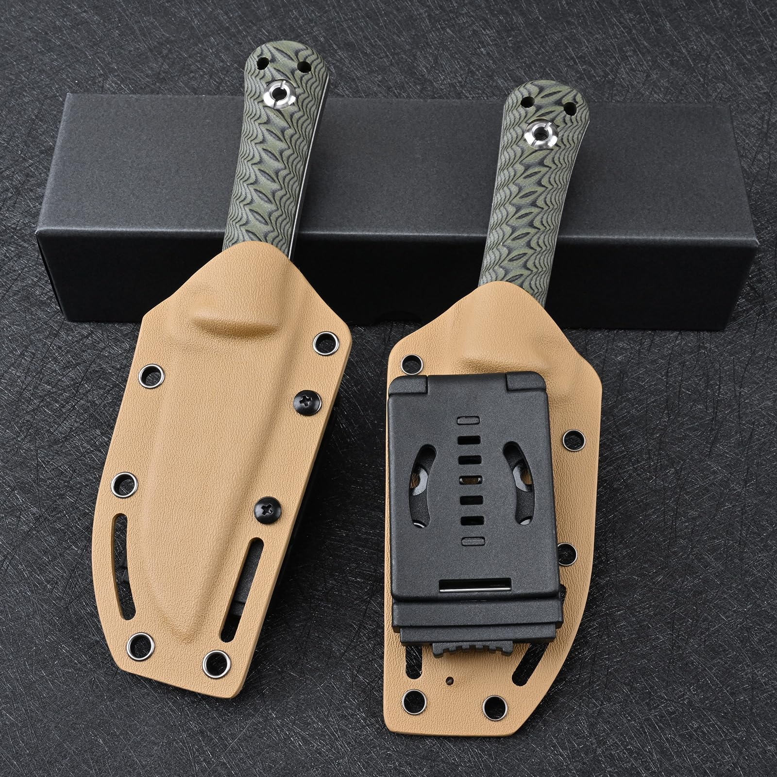 Outdoor Messer feststehende Klinge aus DC53 Stahl gefertigt G10 Griff mit Kydex Scheide Jagdmesser für Männer EDC Outdoor Camping Survival (Weiß+Grün)