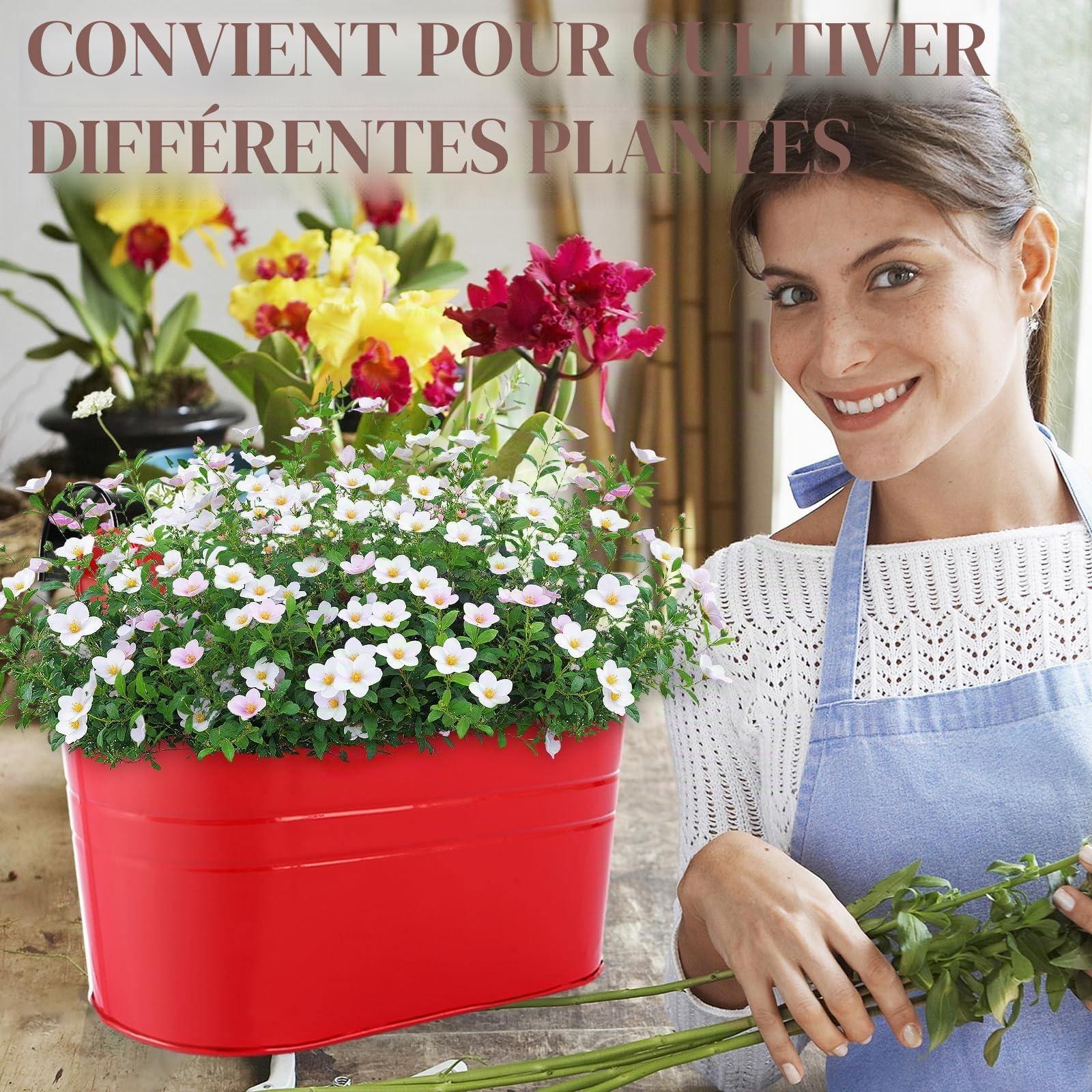 APACALI Lot de 6 pots de fleurs à suspendre en métal de 28 cm - Avec crochet amovible - Pour balcon, clôture, jardin - Colorés