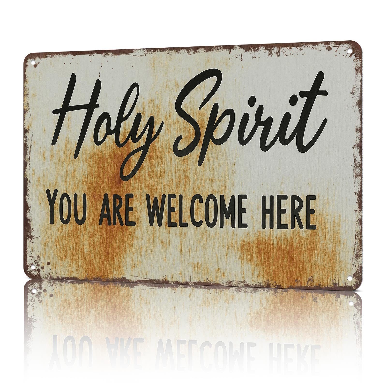 KWQDOZF Vintage Metal Tin Sign Holy Spirit You Are Welcome Here Metal Sign Posters Wall Art for Dorm Home Office Room Decor 8X12inch