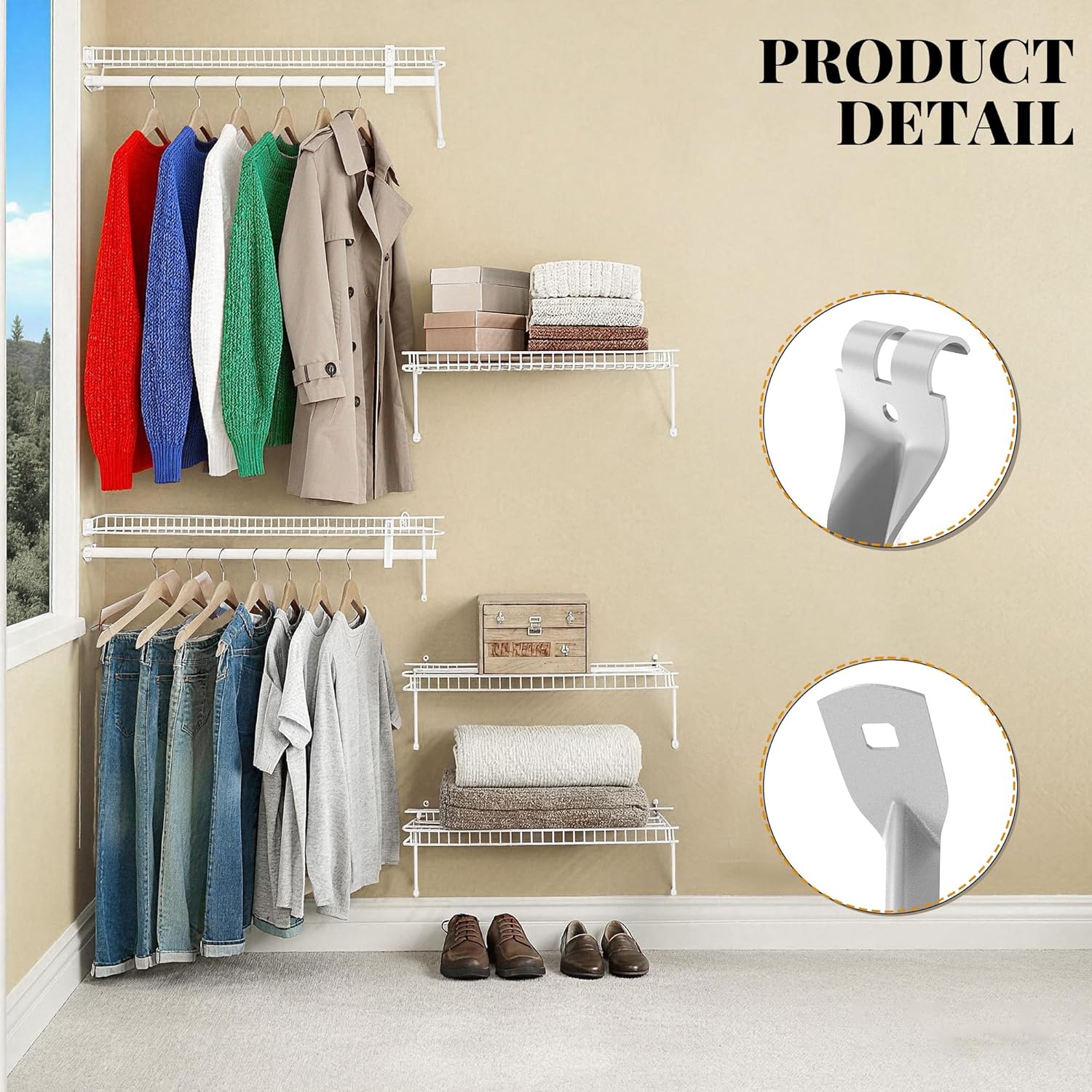 12 Pack 12-Inch Wire Shelf Support Brackets Closet Wire Shelving Support Brackets with Anchors & Pins for Home, Garage, Shop, Laundry and More