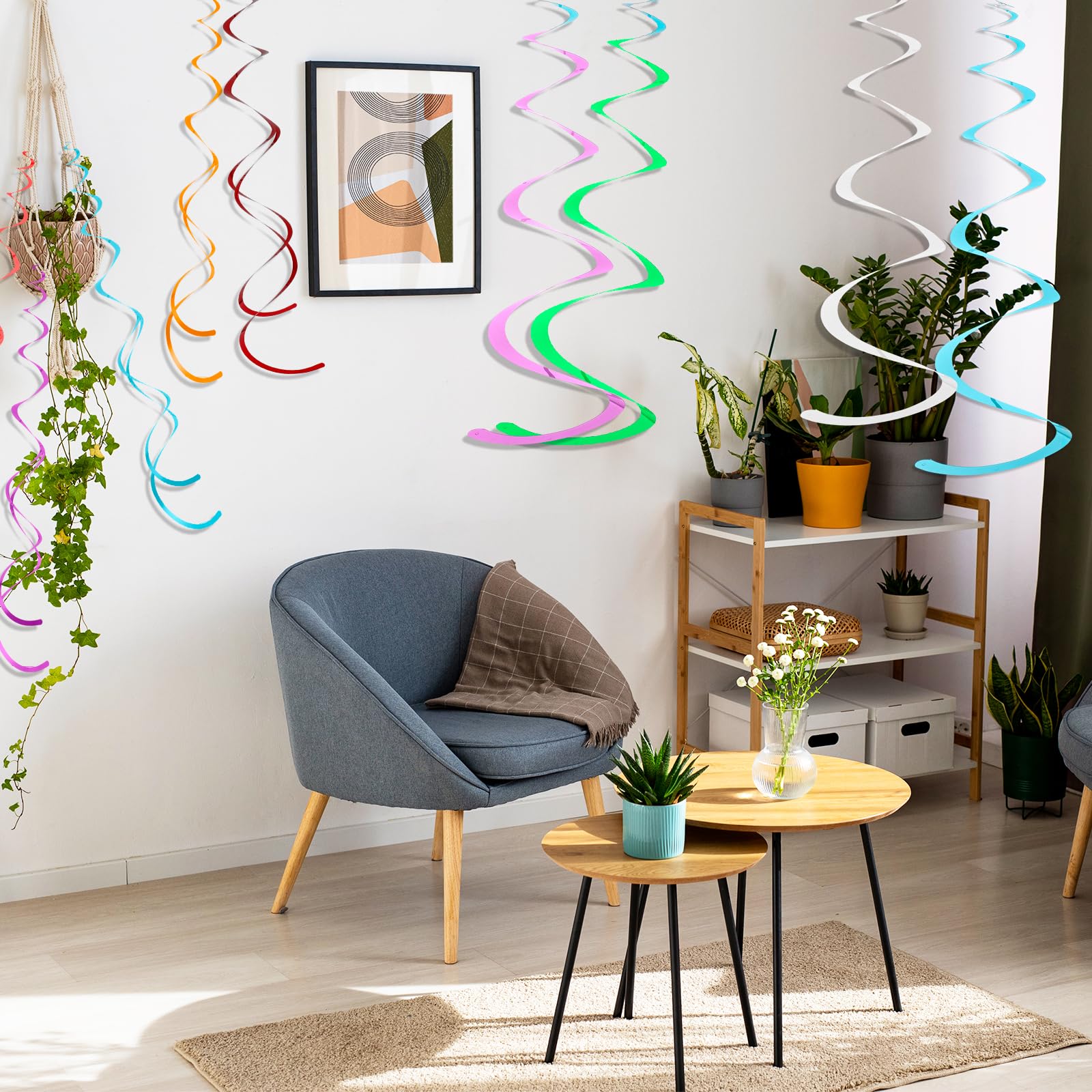 Confezione 30 Decorazioni A Spirale Colorate Per Feste - 6 Colori (Argento, Oro, Rosa, Blu, Verde, Rosso), 69,8 Cm Aperte, Con Ganci