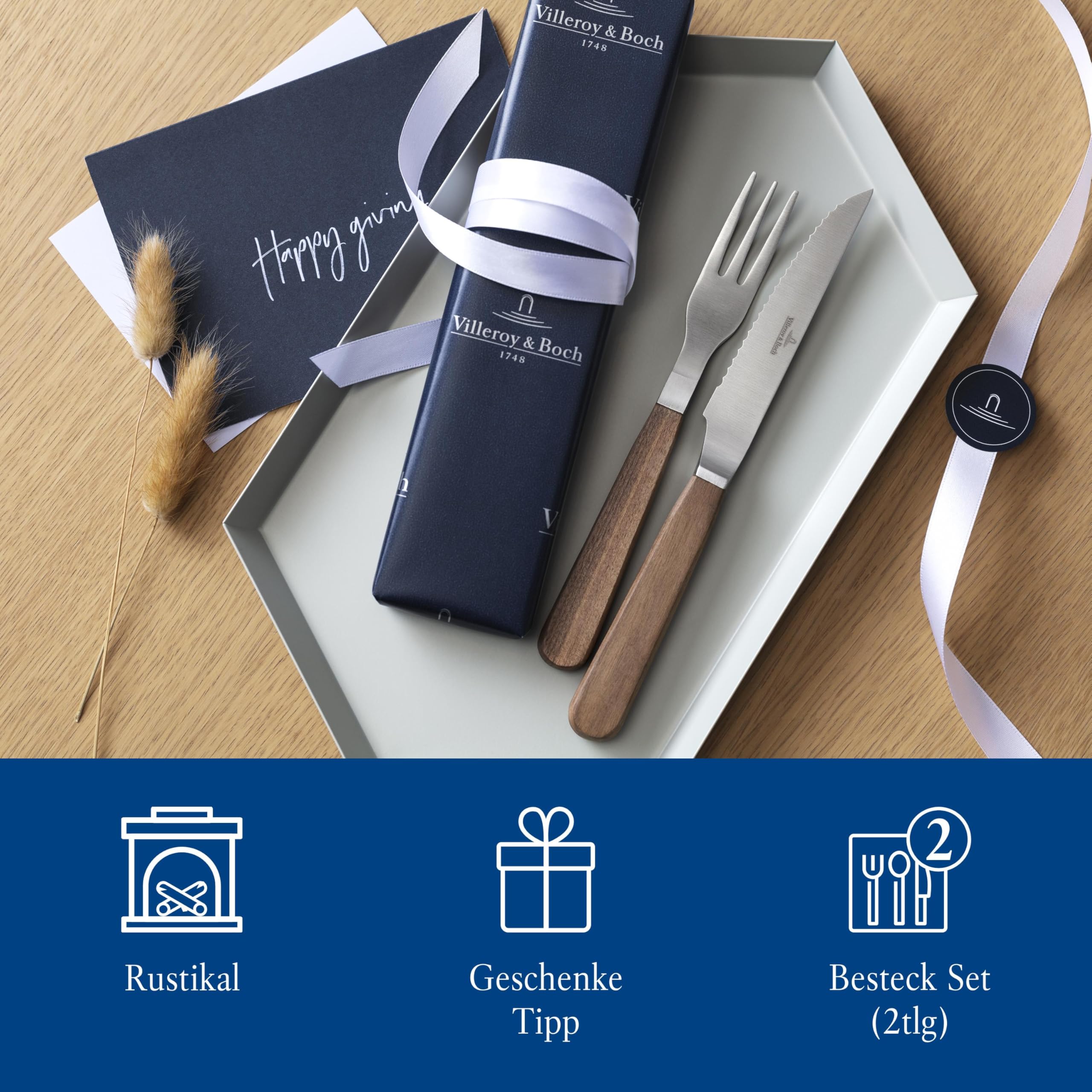 Villeroy & Boch Tex as Steak- und Pizzabesteck, 2-teilig, Edelstahl/Walnussholz