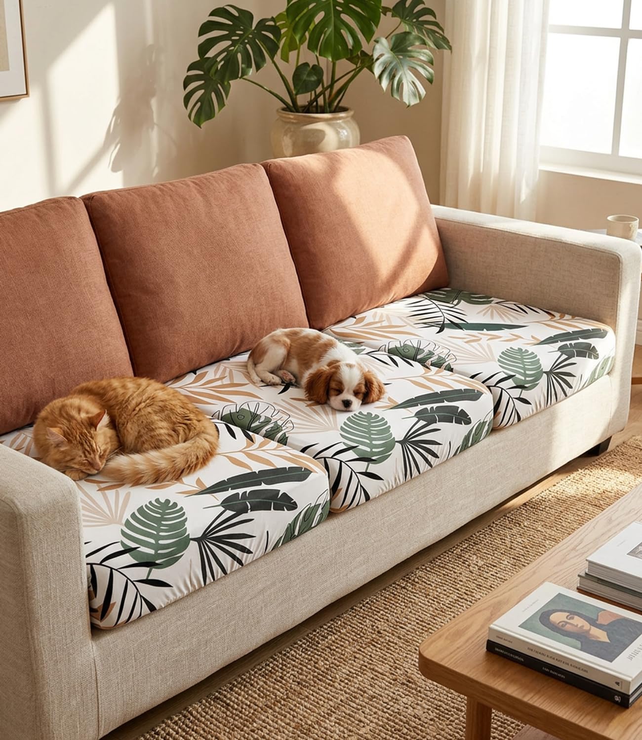 Hiseng Housses de Coussin de Canapé D'extérieur Extensibles Lot de 8, Imprimé Housses de Coussin de Siège Canapé de Remplacement pour Salon de Jardin, Meubles de Terrasse