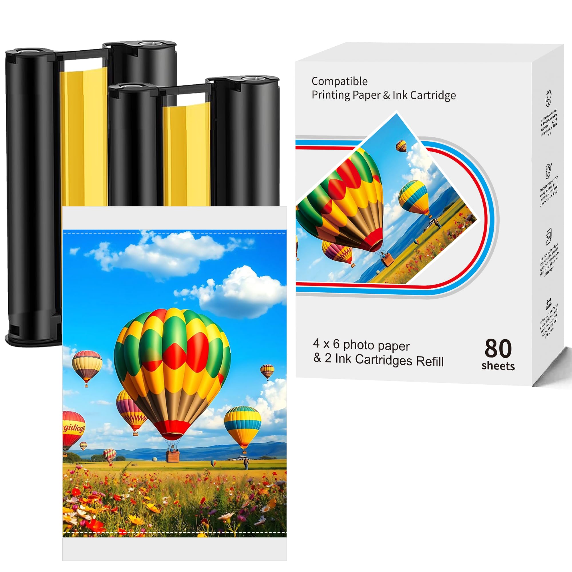 Kompatibel mit Liene Amber M100/M200 (DHP512/DHP513) 4x6" Fotopapier, 80 Blatt Papier+2 Farbband 100x148 mm Fotopapier für M100 M200, Thermosublimationsdruck, Wasser/Oxidationsschutz für Album/Rahmung