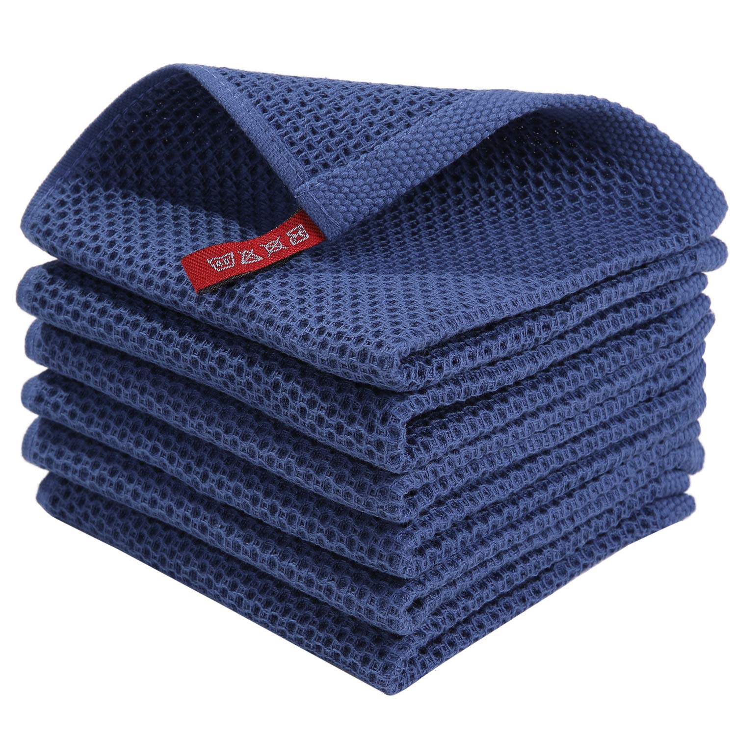 Homaxy 100% Cotton Waffle Weave Kitchen Dish Cloths, Ultra Soft Absorbent Quick Drying Dish Towels, 12x12 Inches, 6-Pack, Navy Blue
