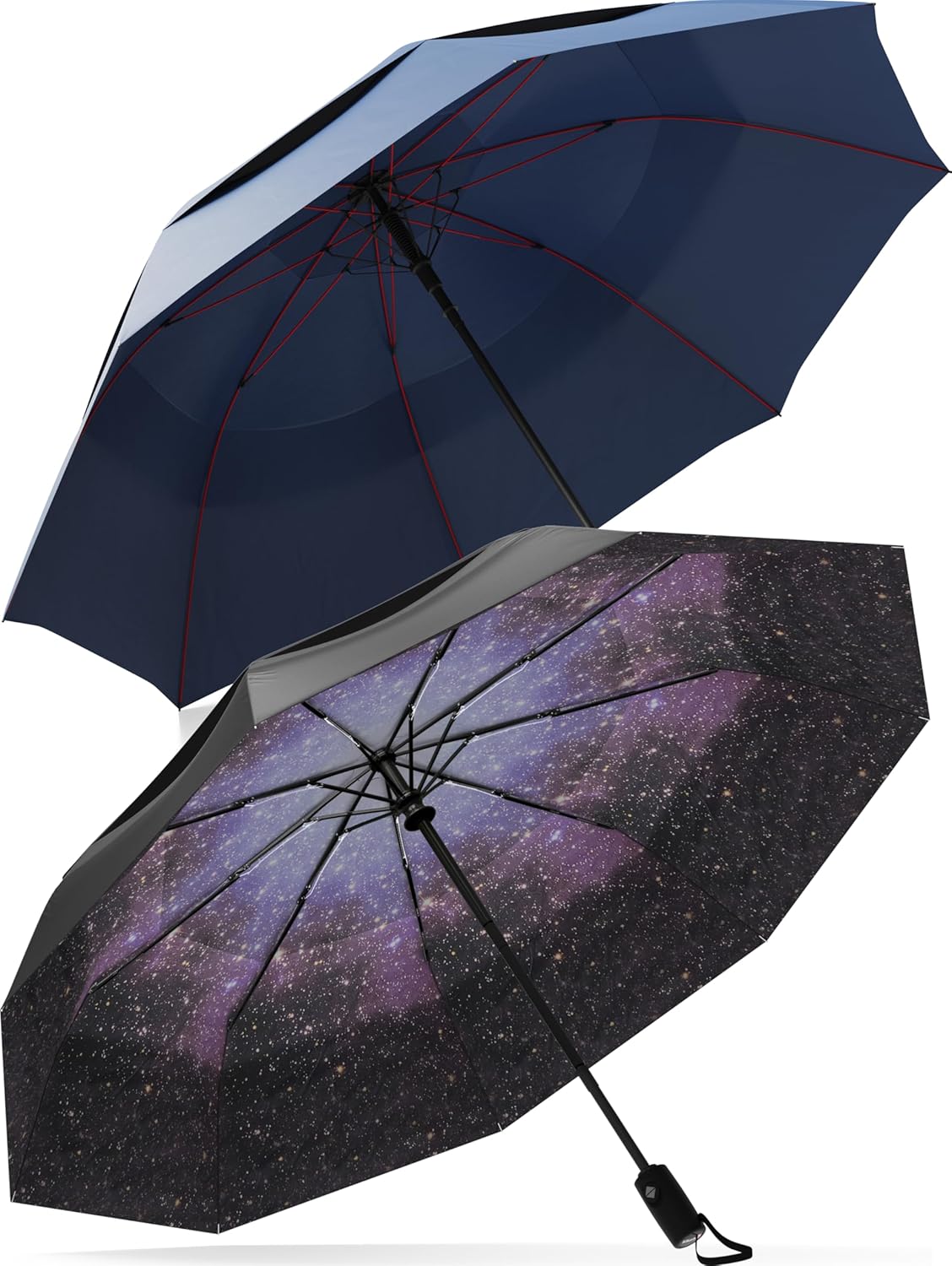 Travel Golf Umbrella & Travel Stick Umbrella Bundle – Windproof, Auto Open/Close, and Compact Design for Easy Travel