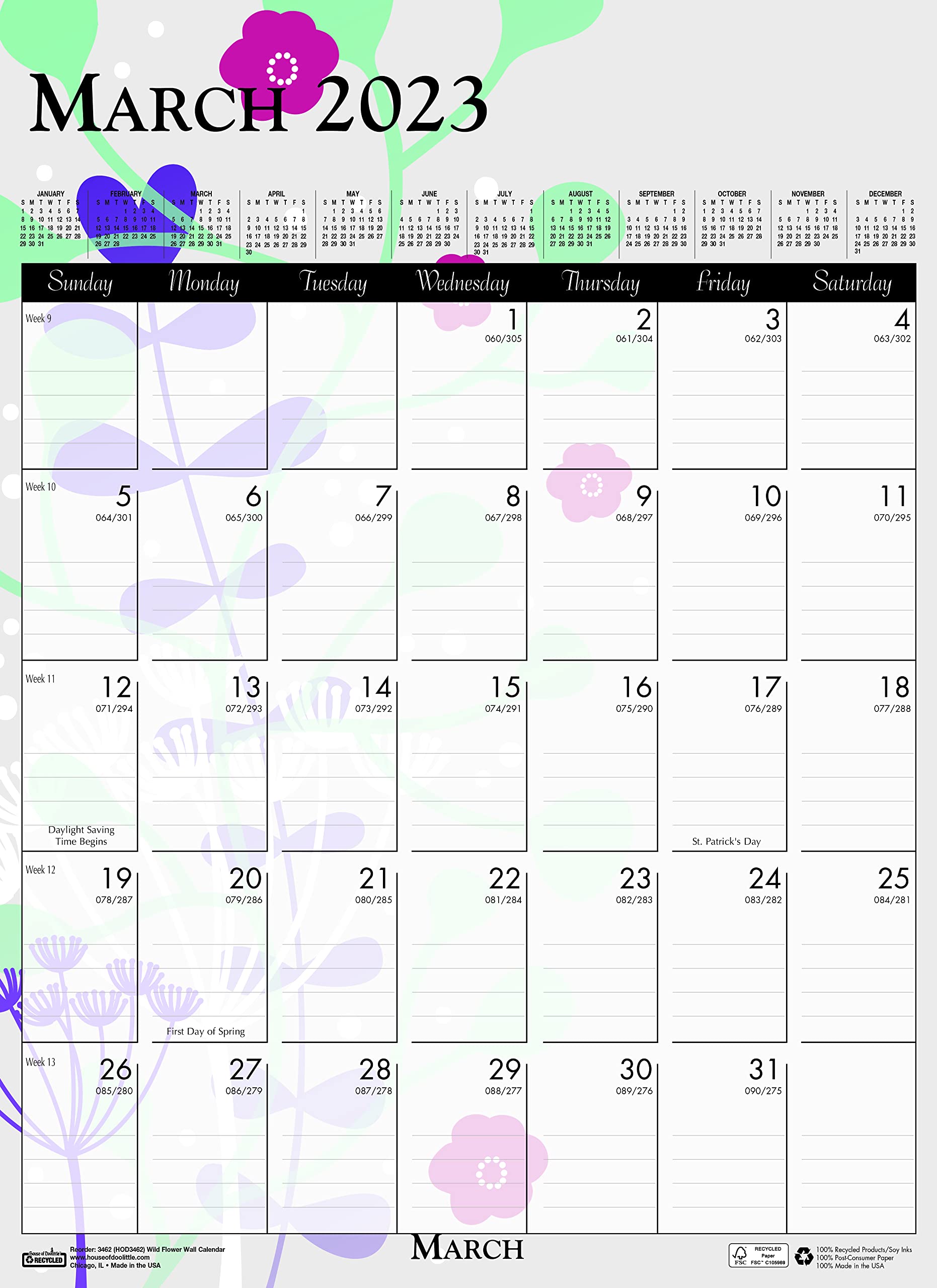 House of Doolittle Monatlicher Wandkalender 2023, Wildblume, 30,5 x 41,5 cm, Januar - Dezember (HOD3462-23)