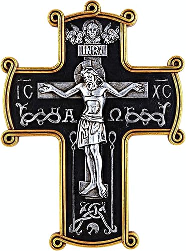 Miniatura 1 de Needzo Cruz bizantina para colgar en la pared, en tono negro y dorado, decoración de pared católica, 8 pulgadas