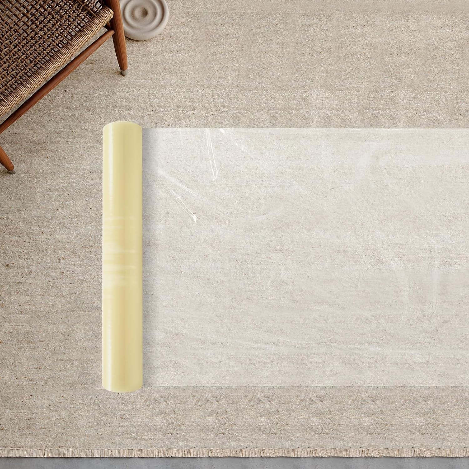 36" * 500" Floor Protection Film, Waterproof Plastic Covering for Stairs, Self-Adhesive Carpet Protector Film, Clear Floor Covering for Stair Painting Walls