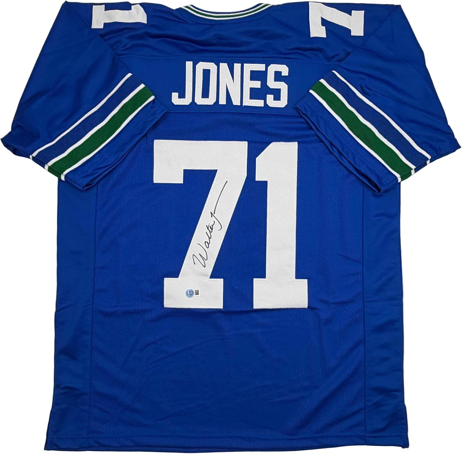 Autographed/Signed Walter Jones HOF 14 Seattle Blue Football Jersey JSA COA