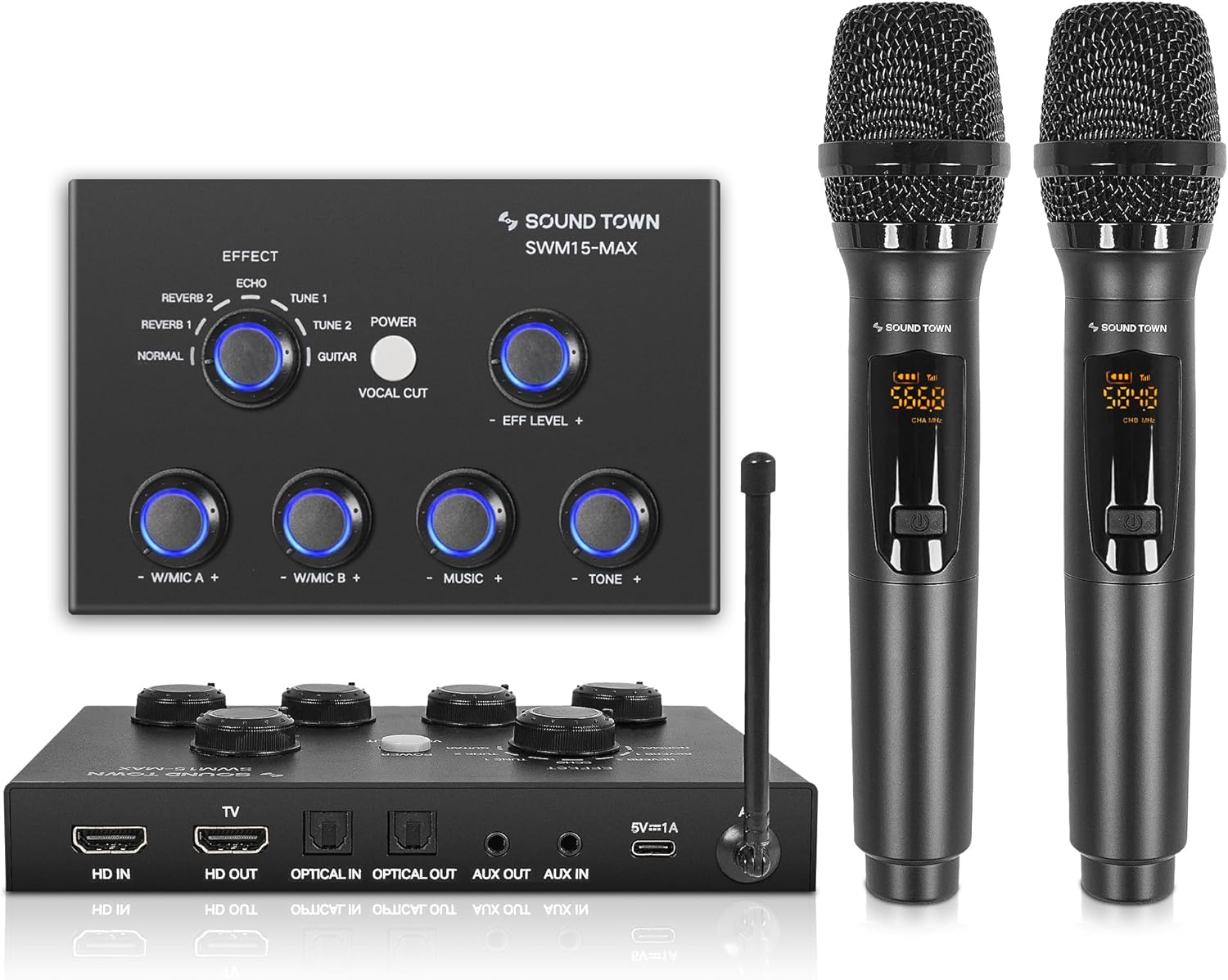 Sound Town 16 Channels Wireless Microphone Karaoke Mixer System w/ 2 Wireless Mics