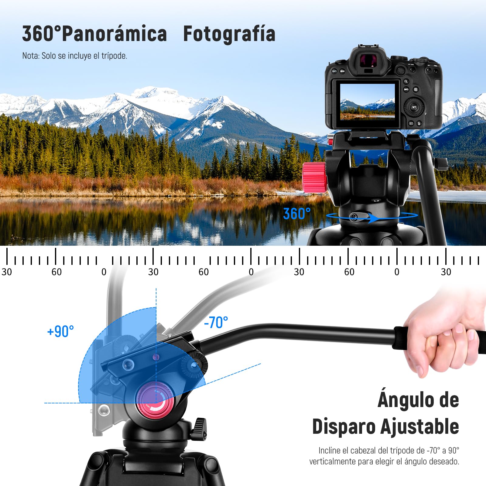 NEEWER 79" Trípode Cámara con 360° Cabezal Fluido, Soporte Vídeo Aleación Aluminio Resistente con Placa QR, Compatible con Canon Nikon Sony y Otras videocámaras DSLR, Carga 17,6lb, Paño de Limpieza