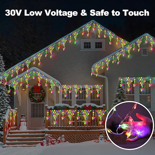 Miniatura 10 de MUYUN Christmas Lights Outdoor Decorations 13.8ft 200 LED Christmas Lights with 12 Stars,Dimmable Curtain Fairy Light with 8 Modes&Remote Timer for