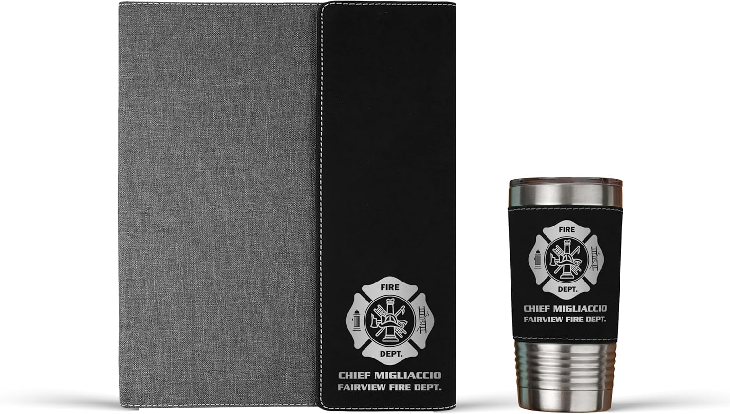 Personalized Firefighter Portfolio Padfolio Laser Engraved Maltese Cross | Custom Name & Department | Thin Red Line | Firefighter Gifts (Brown/Black, Portfolio Only)