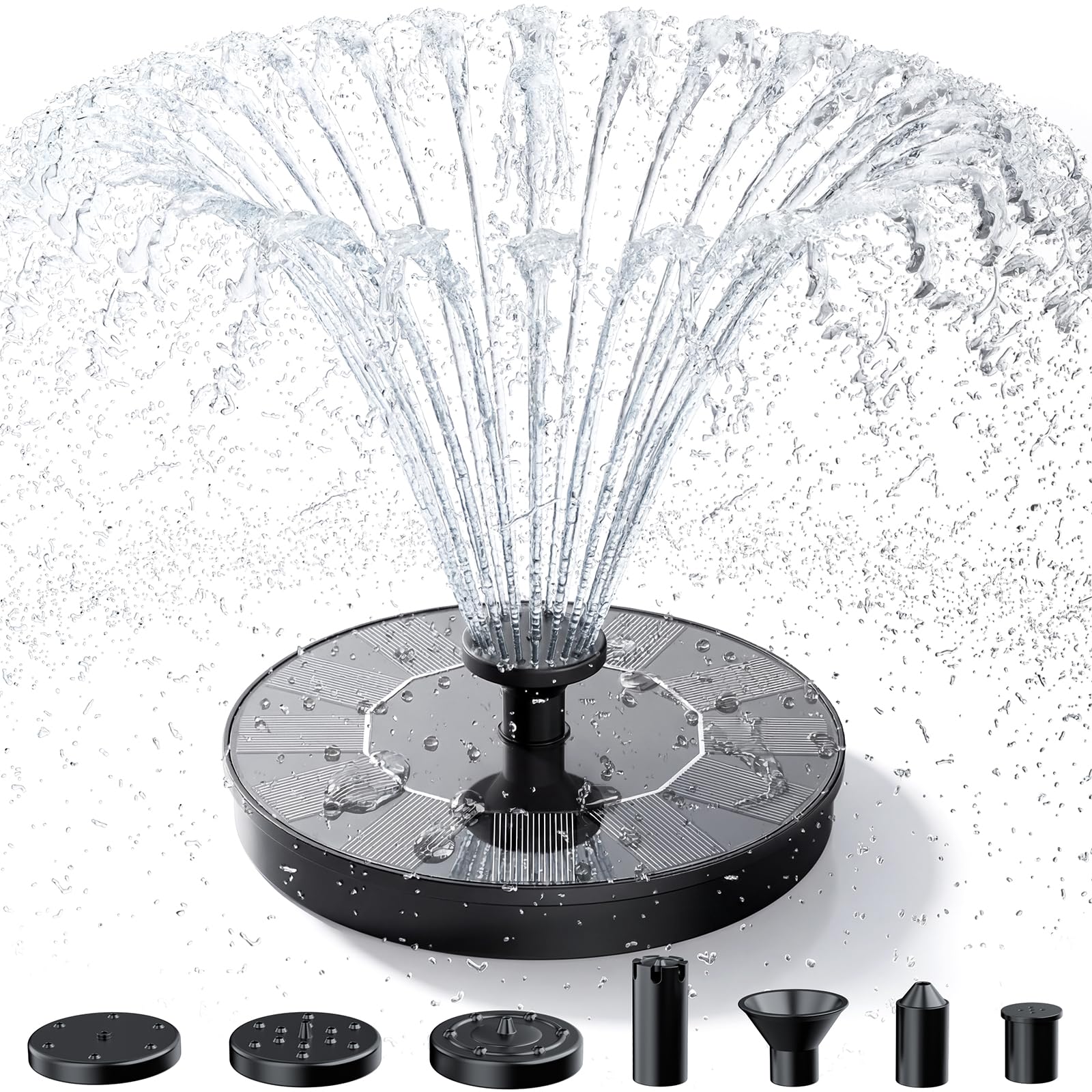 Photo 1 of AISITIN Solar Fountain, Solar Bird Bath Fountains Pump with 6 Nozzles, 2026 Upgraded Free Standing Floating Solar Powered Water Fountain Pump for Bird Bath, Garden, Pond, Pool and Outdoor