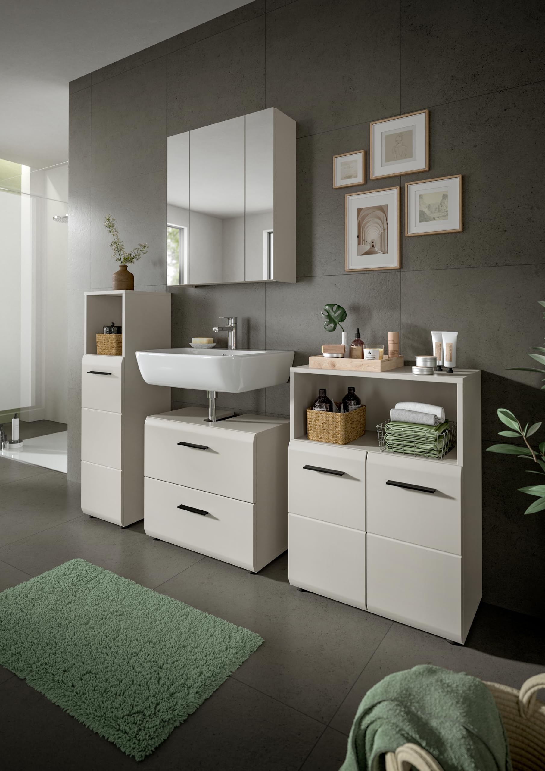 xonox.home – Spiegelschrank Ice 60x70x18 cm in Kaschmir Melamin und Kaschmir matt – Eleganter Badspiegel mit Stauraum – Ideale Lichtreflexion – Bild 5