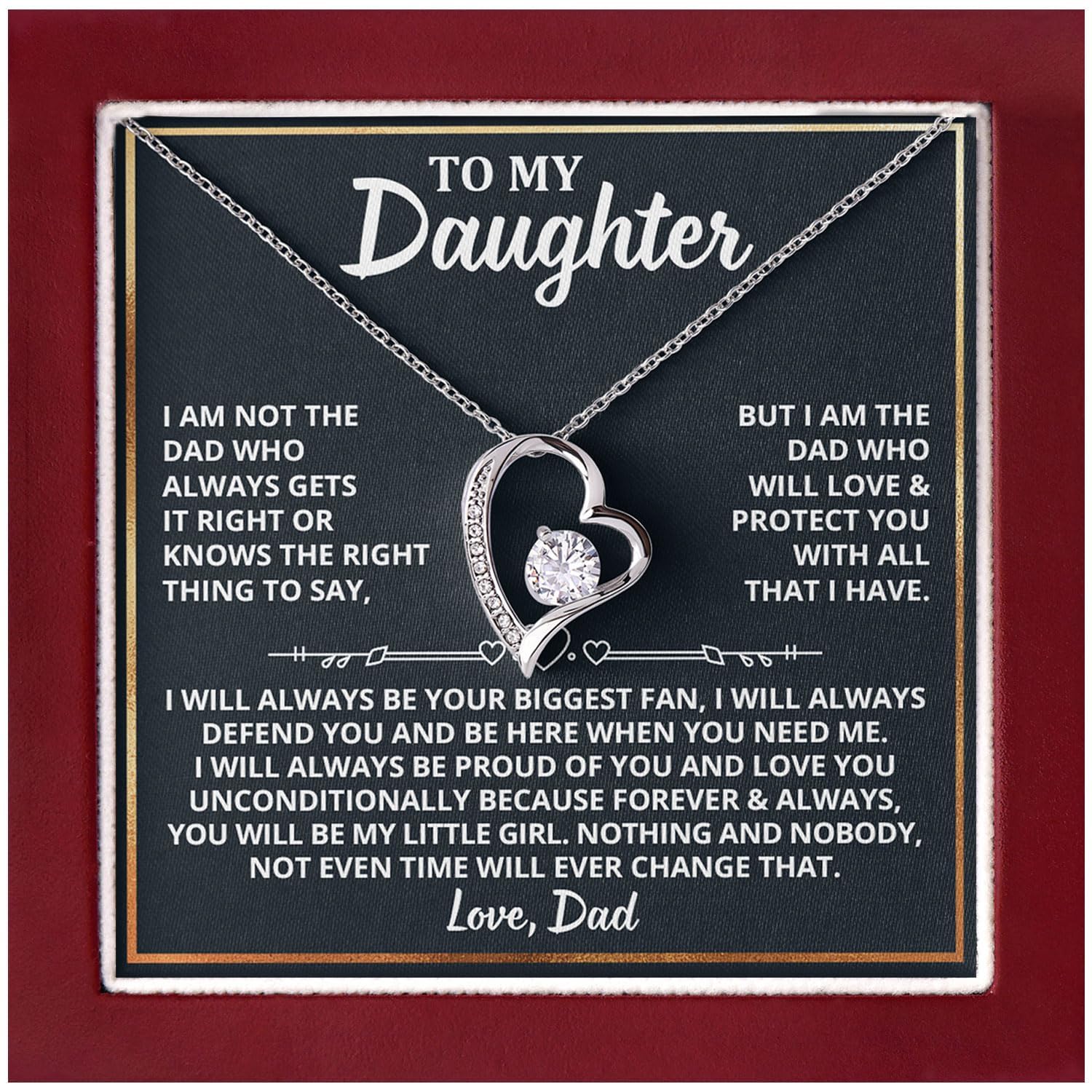 DsmStore Ltd To My Daughter Necklace From Dad, Father To Daughter Gifts From Dad Necklace With Heartfelt Message & Elegant Gift Box