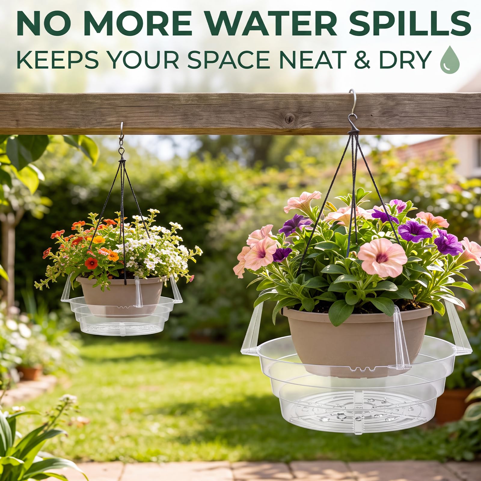 Gejoy 15 Stück 30,5 cm hängende Pflanzen-Wasserauffangschale, transparente Kunststoffkörbe, Tropfschalen für Blumentopf, runde Pflanzen-Untersetzer mit Haken für Balkon, Terrasse, Innen- und