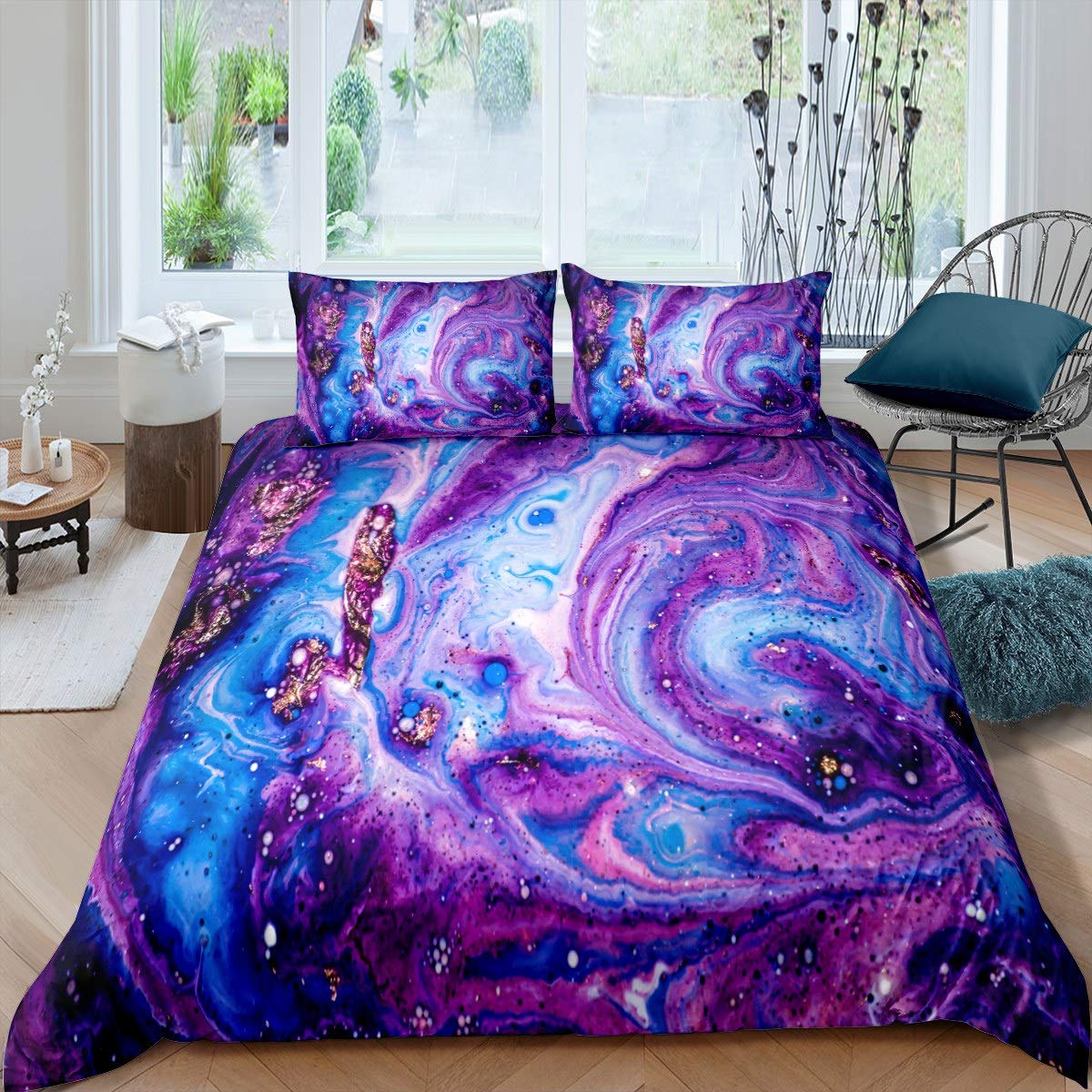 Glitter Comforter Cover Set For Kids&Adults-Marble Print Duvet Cover Abstract Art Bedding Set-Boys&Girls Modern Marble Design Bedroom Decor-Single Size Blue&Purple Soft โ image 1