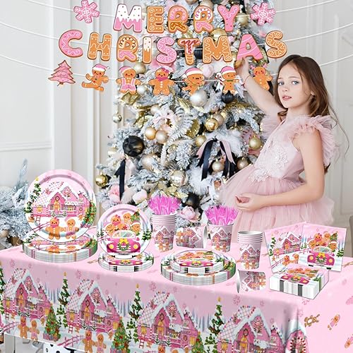 Miniatura 5 de 142 piezas de vajilla de Navidad de pan de jengibre, decoración de fiesta de hombre de jengibre, suministros de fiesta de Navidad de invierno,