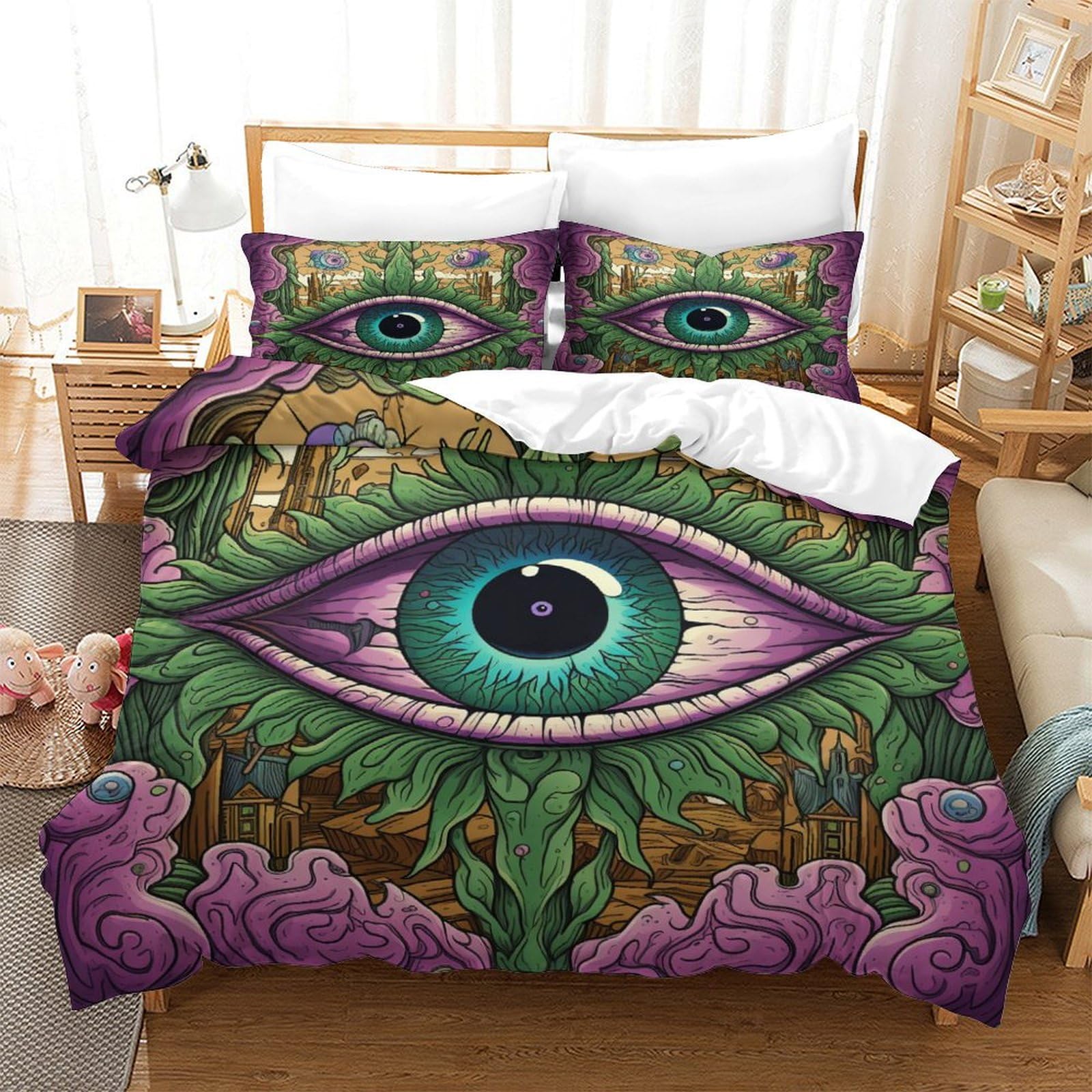 P1S9U7W5Y Mystic Retro 3D Printed Eye Duvet Cover Set 3pcs Microfiber Eye Bedding Set Double