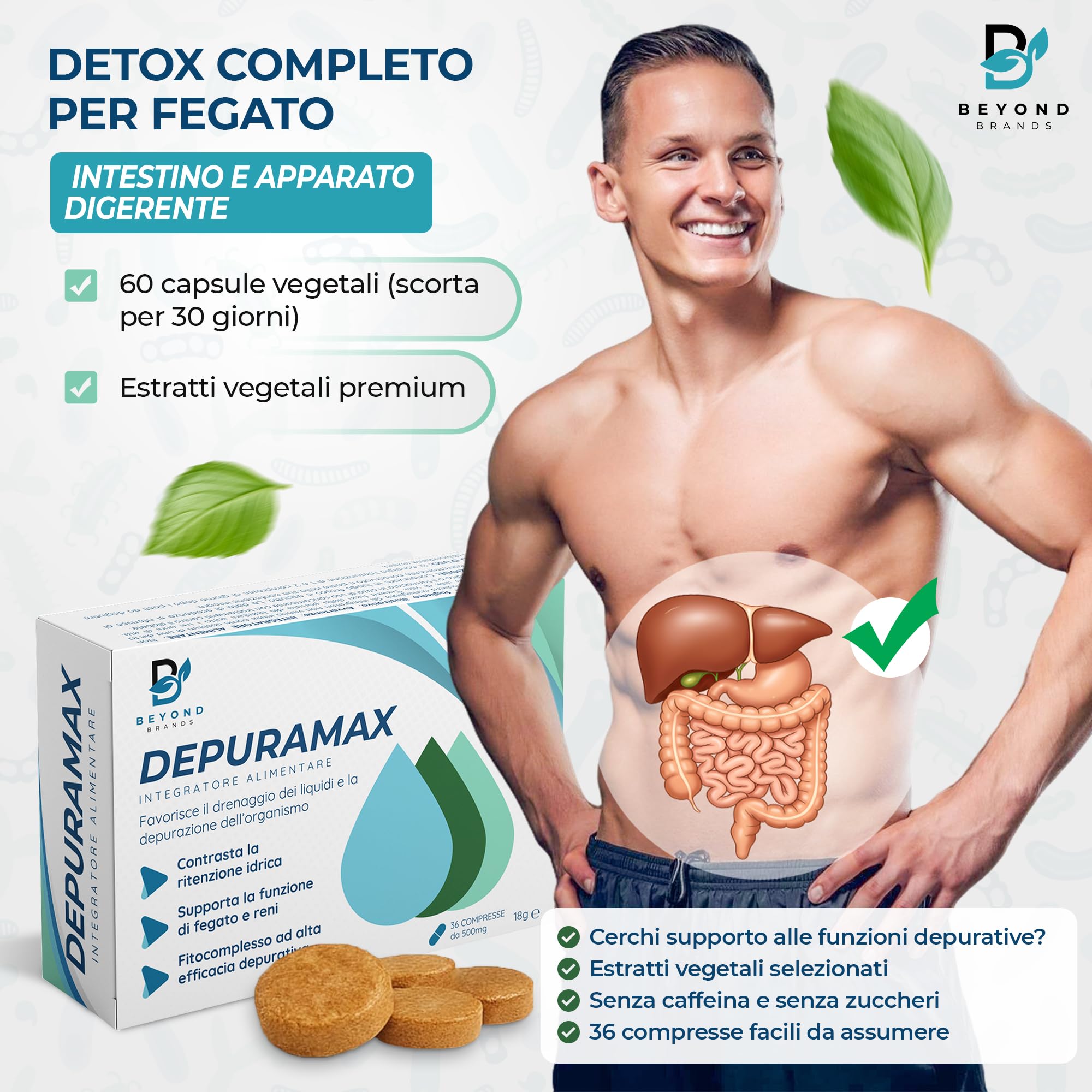 Detox Fegato ed Intestino Diuretico Drenante Forte con Bromelina Betulla Tarassaco Finocchio Centella Asiatica Orthosiphon Alta Efficacia e contro ritenzione Idrica Made in Italy