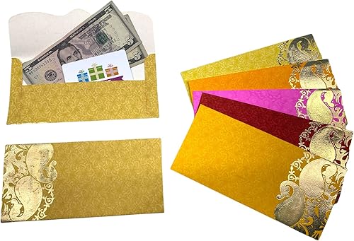 Miniatura 4 de LOVENSPIRE Paquete de 10 sobres de papel indio surtidos de Shagun para dinero, sobre de regalo de Lucky Cash, soporte para tarjetas de regalo,