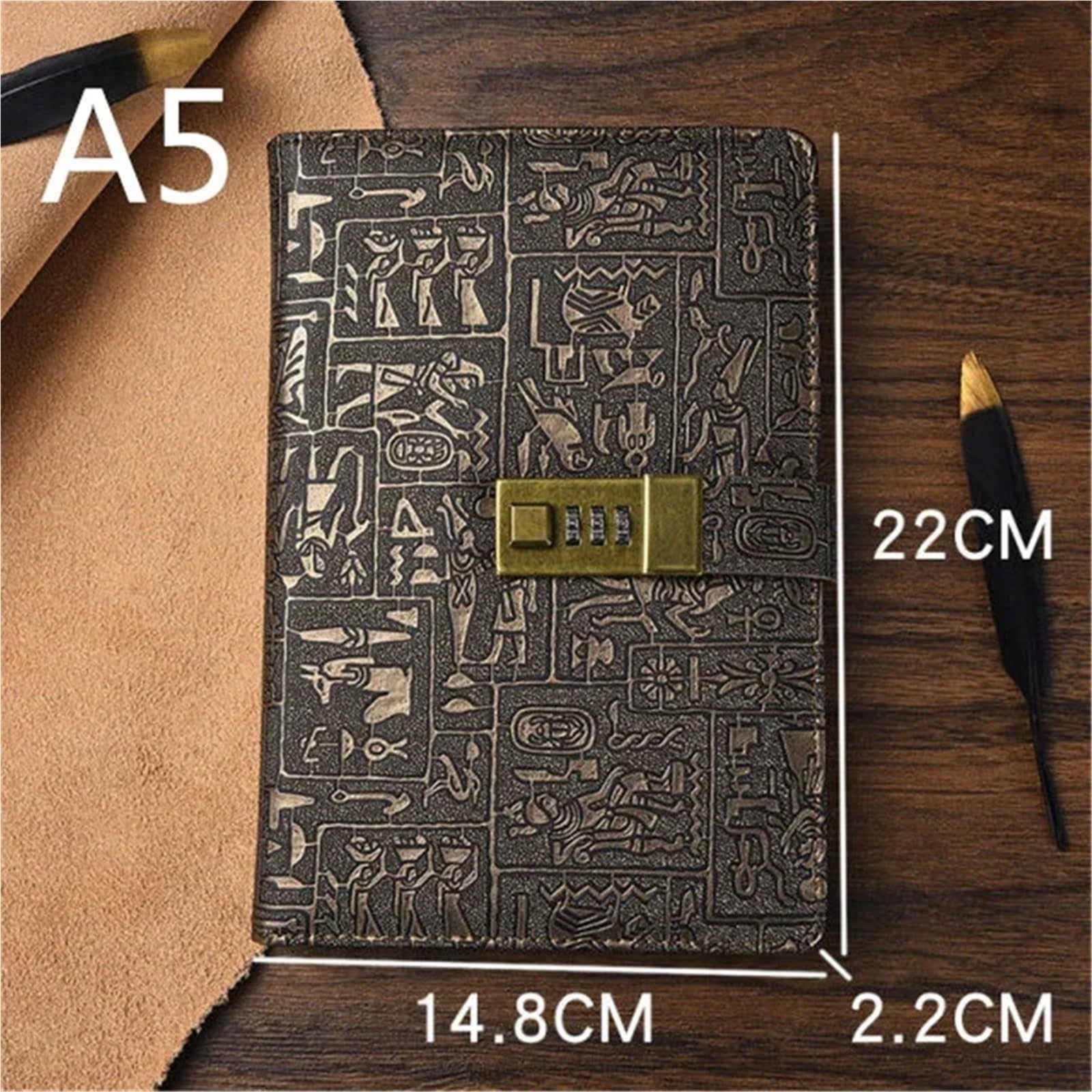Carnet Mot De Passe 200 Pages A5A6 Code avec Serrure Journal Livre Bloc-Notes Agenda Planificateur Rétro Cahier Simple Main Compte Livre Journal(A5,150sheets)