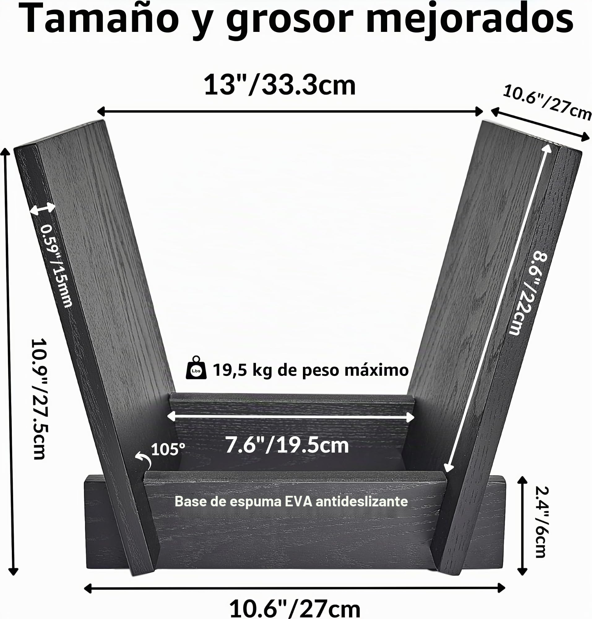 Honygebia Soporte de Vinilos de Madera Maciza - Estante de Roble Negro en Forma de V para Exhibición y Almacenamiento, Ideal para 40 LPs Premium