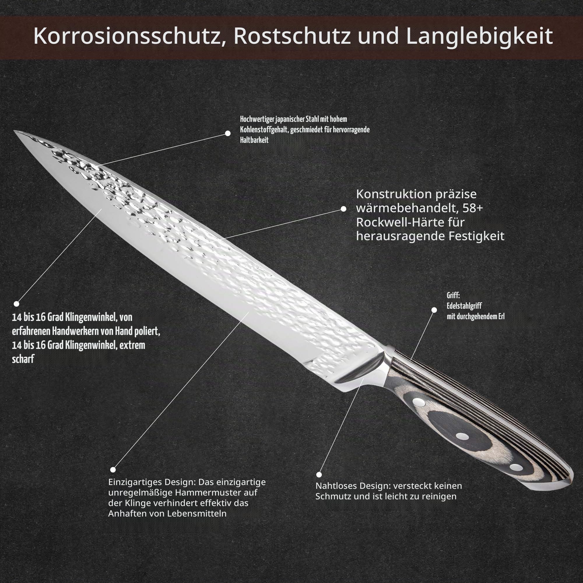 Messerblock mit Messer 15-teilig, Rostfreier Spezialstahl Ultra Scharf, Profi Allzweck Küchen Messerset mit Steakmesser, Brotmesser, Küchenschere & Messerschärfer, Naturholzfarben Holz Griff