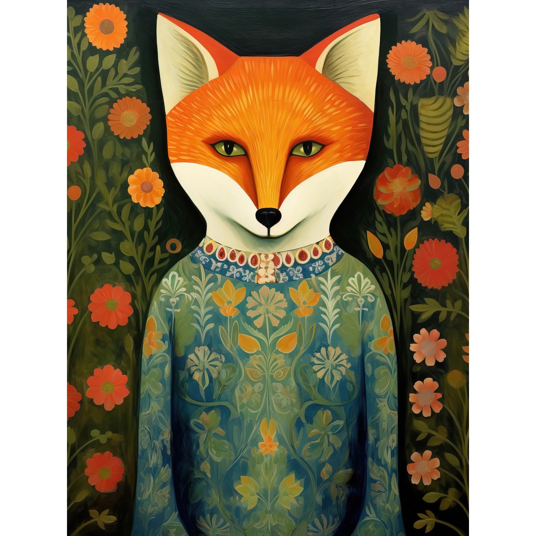 Artery8 Fox Flaunting Fancy Floral Frock Felicia Flower Field Fun Extra Large XL Wall Art Poster Print