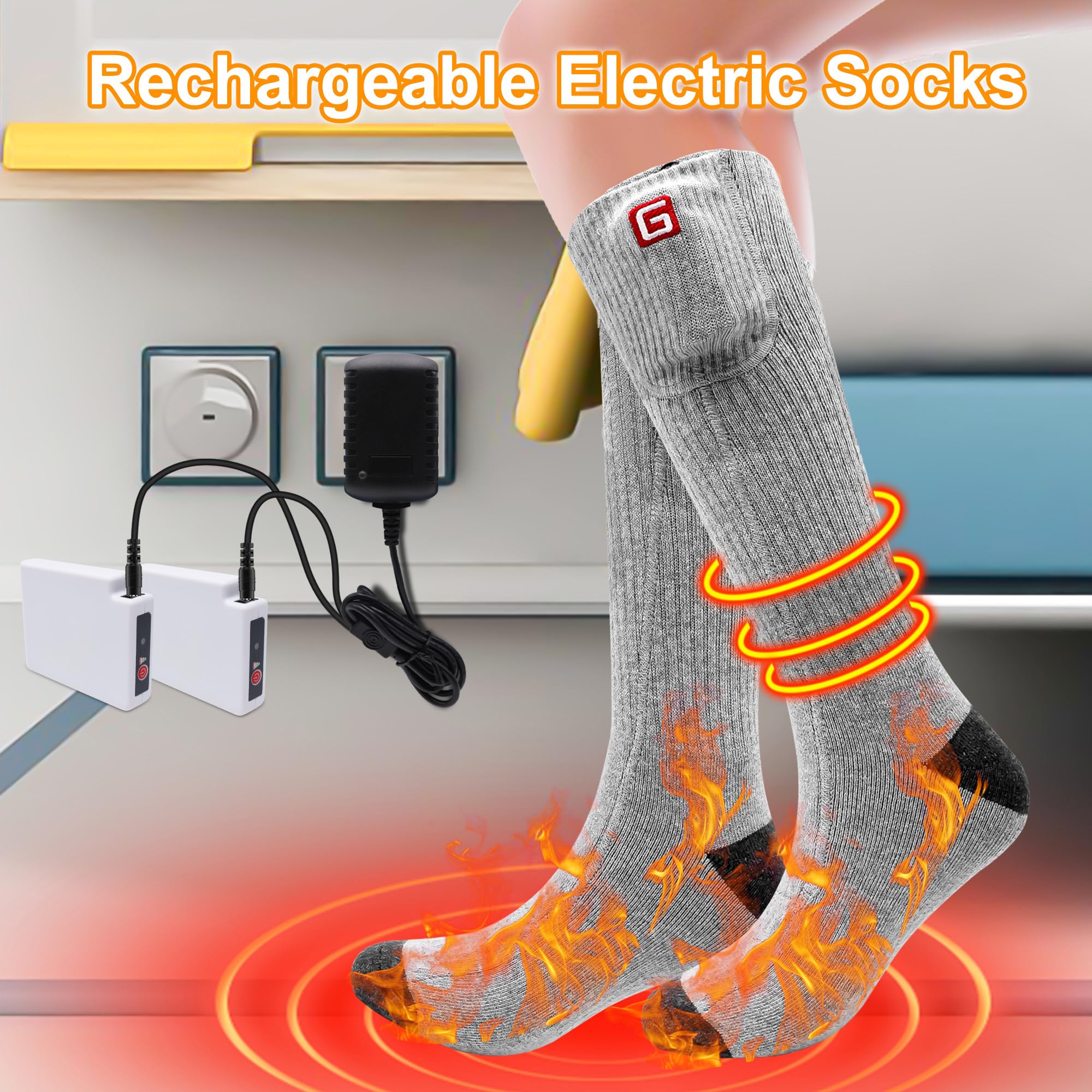 Svpro Calcetines térmicos eléctricos de esquí calentables, batería recargable, calcetines térmicos para mujer y hombre, para senderismo, camping, esquí, caza