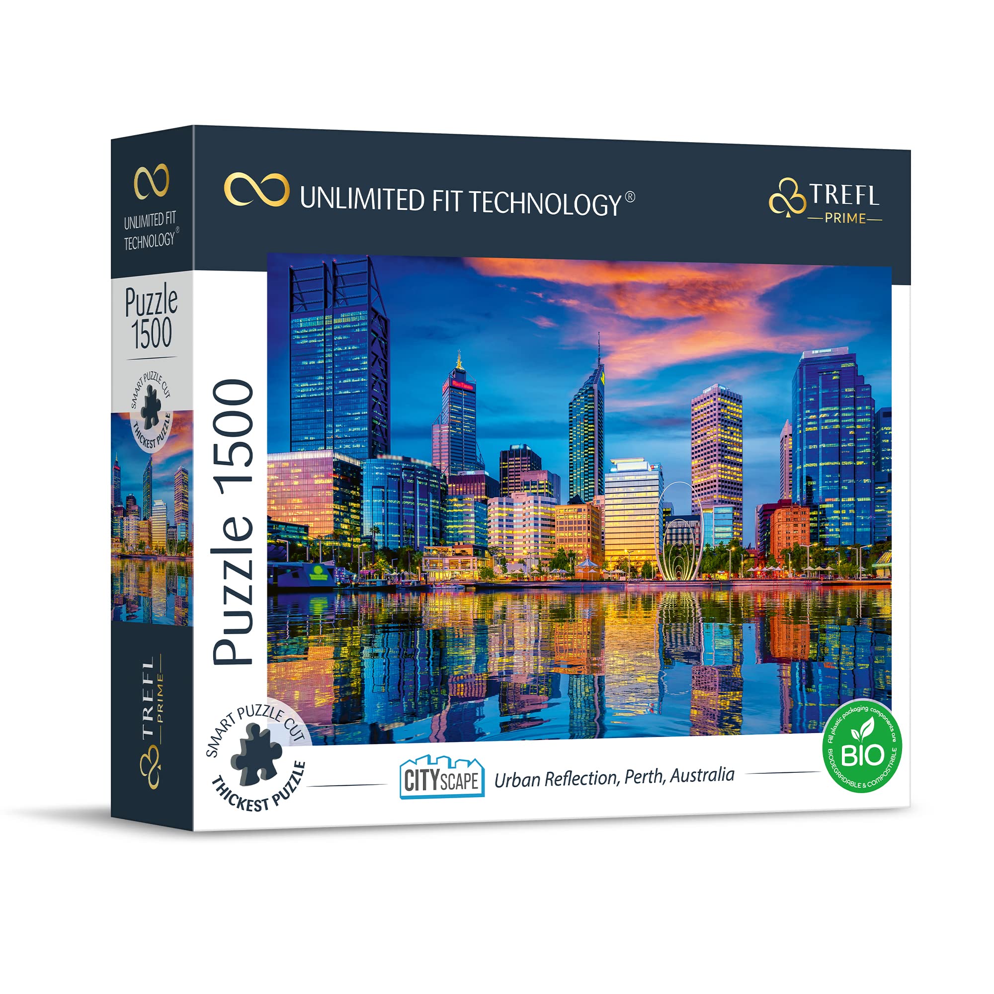 Trefl 26190 1500 Elements Thickest Cardboard Organic ECO City Landscape Skyscraper Entertainment for Adults and Children from 12 Years UFT Puzzle Cityscape Urban Reflection, Perth, Australia