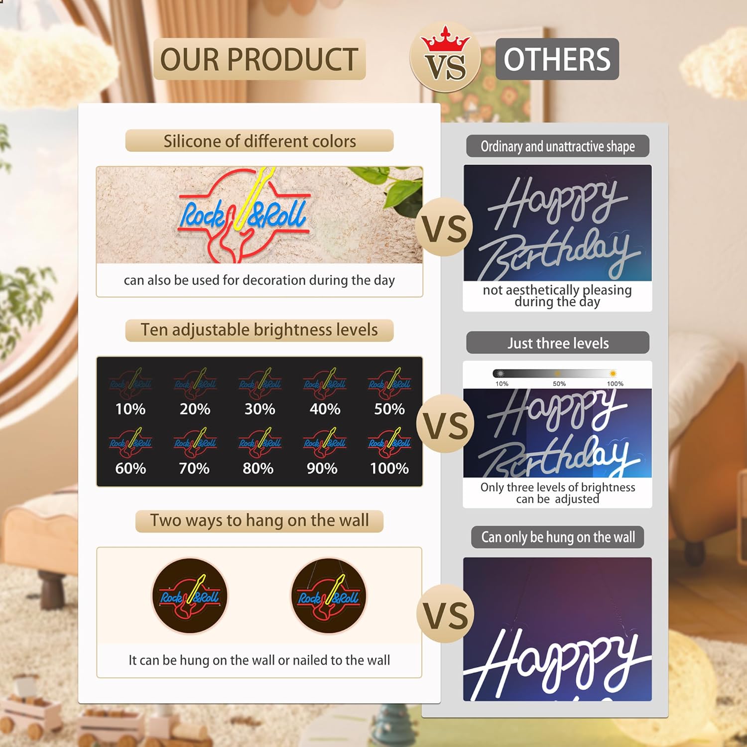 Rock Roll Neon Sign for Wall Decor,Kids USB Powered Rock Roll Led Sign, Reusable Rock Roll Light Up Sign for Boys and Girls, Light Up Sign for Bedroom and Livingroom - Image 6