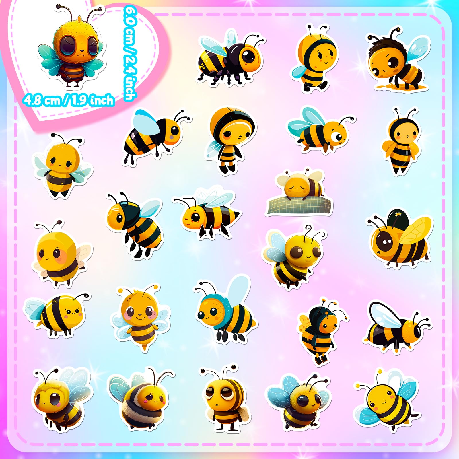 100 adesivi a forma di ape miele per bambini, in vinile, impermeabili, per bottiglie d'acqua, laptop, pacchetti, bagagli, skateboard, chitarra