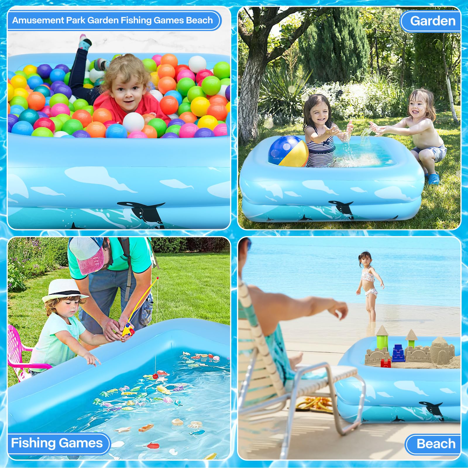 Piscina gonfiabile per bambino, famiglia, giardino, cortile, gioco d'acqua, 110 x 83 x 34 cm