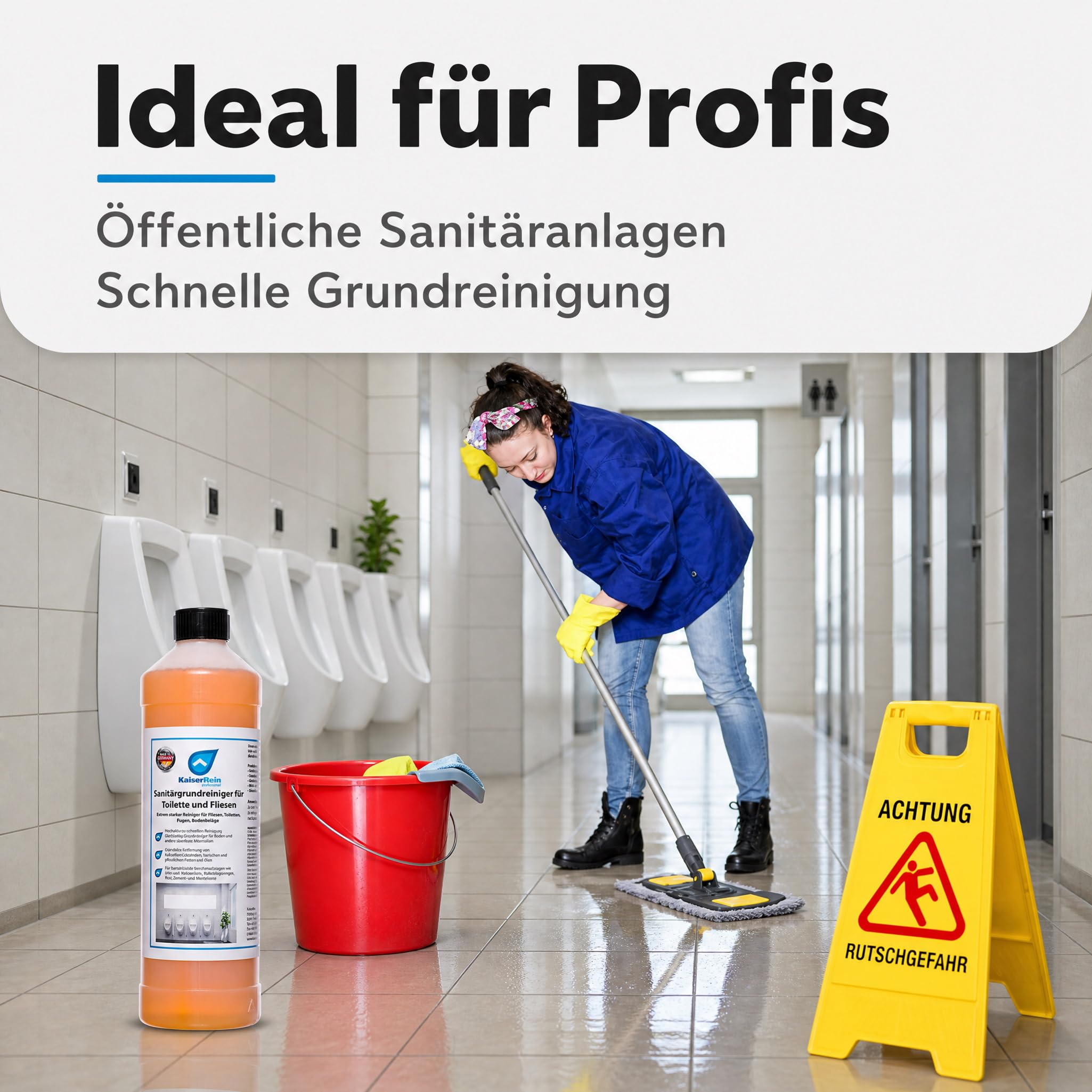 KaiserRein Urinsteinentferner Extra Stark, Sanitärgrundreiniger für Toilette und Fliesen, Toilettenreiniger extrem stark Profi-Sanitärreiniger gegen Kalk & Rost, 3 x 1 L, Made in Germany