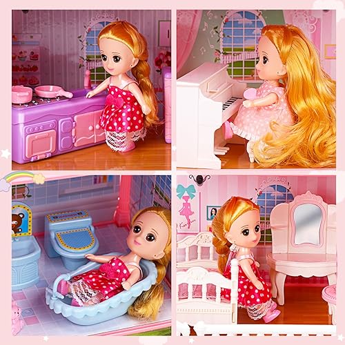 Miniatura 2 de Enorme casa de muñecas con 2 muñecas, 28.5 x 22.5 x 20 pulgadas, casa de muñecas de regalo para niñas