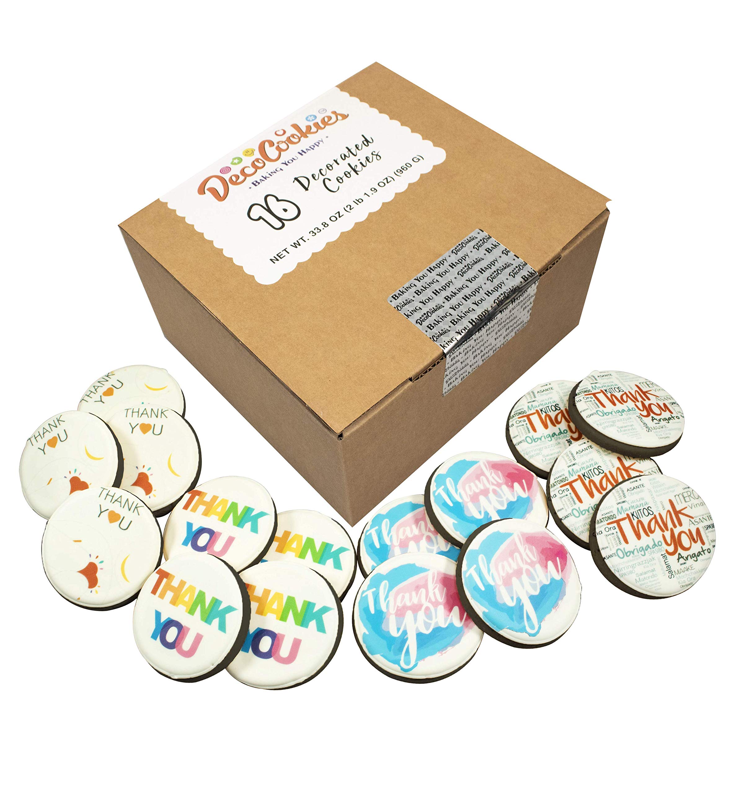 DecoCookies - Thank You Hand-Decorated Cookies - Chocolate Flavor - Individually wrapped - 16 cookies