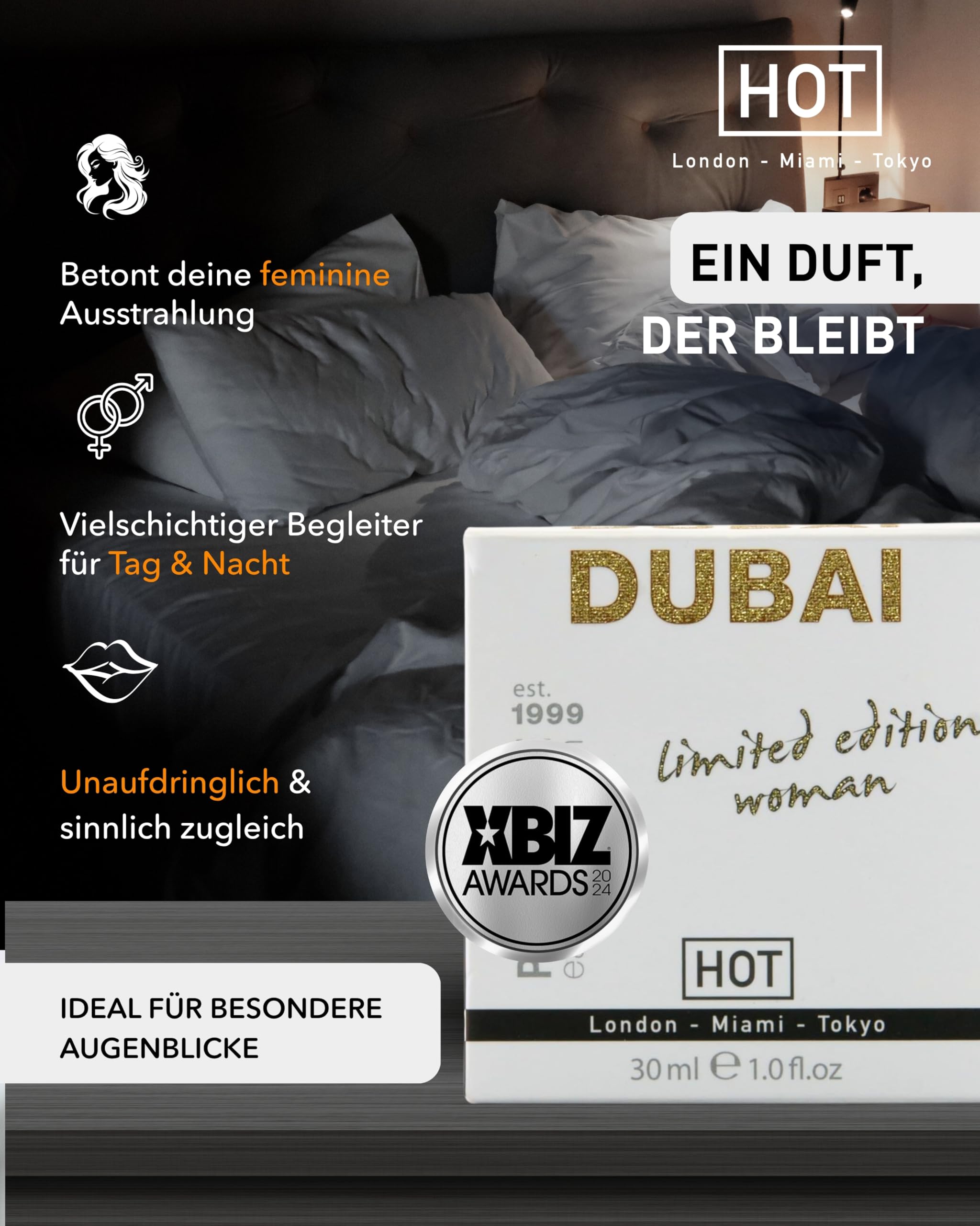 HOT Pheromone Parfum Dubai Woman 30 ml I Exklusiver Damenduft mit orientalisch-süßen, floralen Duftnoten & Pheromonen I Für intensive Anziehungskraft I Parfum Damen