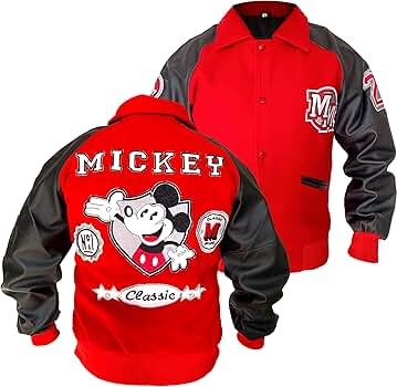ジャケット・アウター mickey JILDISH MJ Mickey-Mouse Wool & Synthetic Leather Varsity Jacket