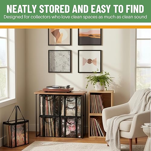 Miniatura 7 de Evelots Estuches de almacenamiento para discos de vinilo, paquete de 12, capacidad para hasta 432 álbumes LP, bolsas de mudanza de PVC transparente,