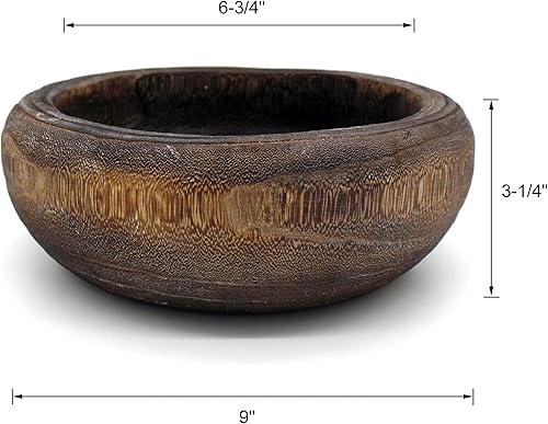 Miniatura 5 de CVHOMEDECO. Primitives - Cuenco de madera maciza funcional y coleccionable, cuenco redondo vintage de madera tallada a mano, utensilios rústicos