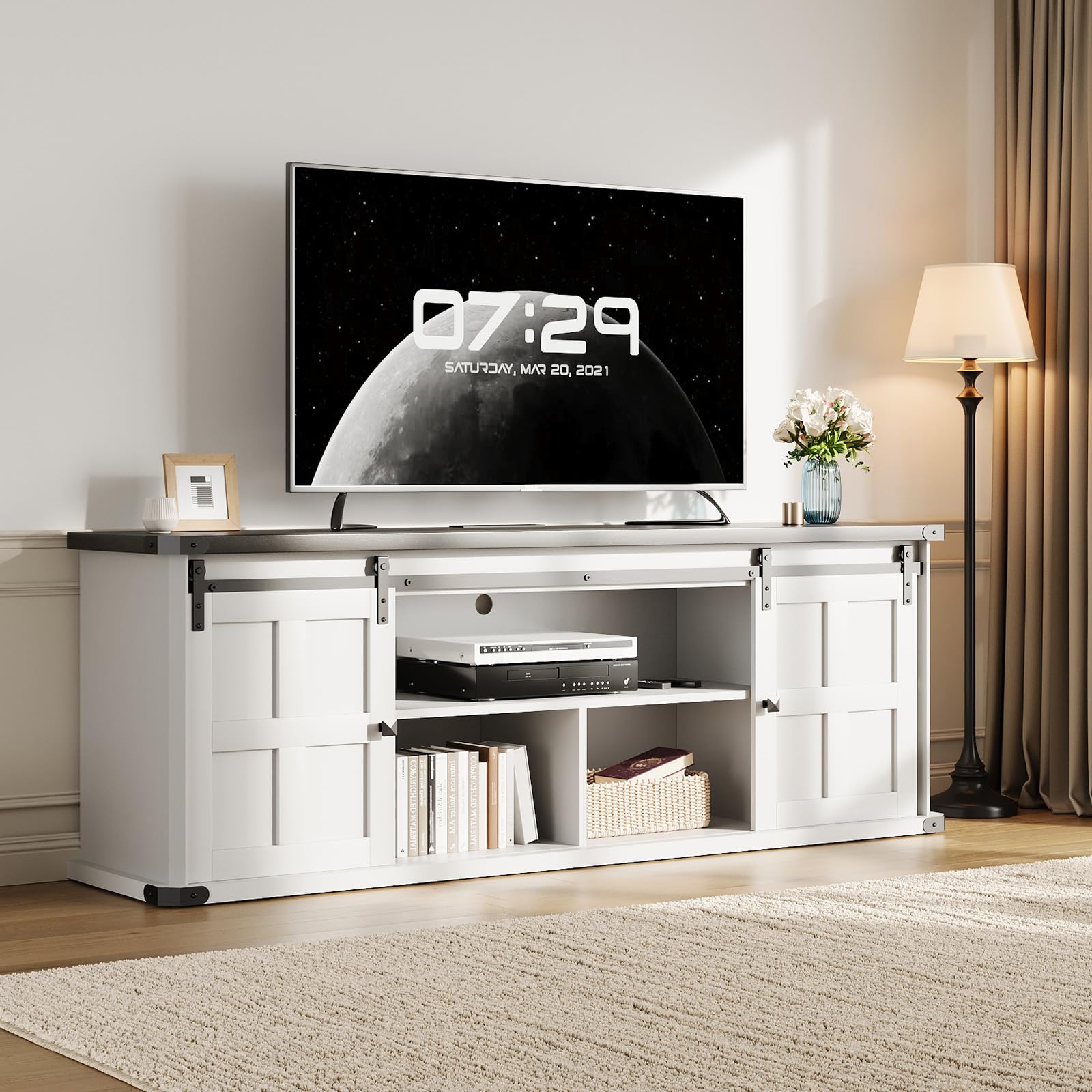 Photo 1 of IDEALHOUSE Farmhouse TV Stand - Black Top, 70" L