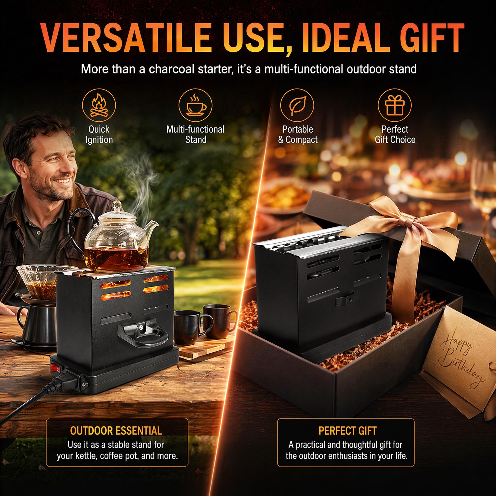 DASIAUTOEM Elektrischer Kohleanzünder, 800W Holzkohle Elektrischer Kohlegrill Anzünder mit Zange, Kohle Anzünder mit Kohlegitter, Mobile Herdplatte Elektro für Kohle Kokoskohle Camping Hause