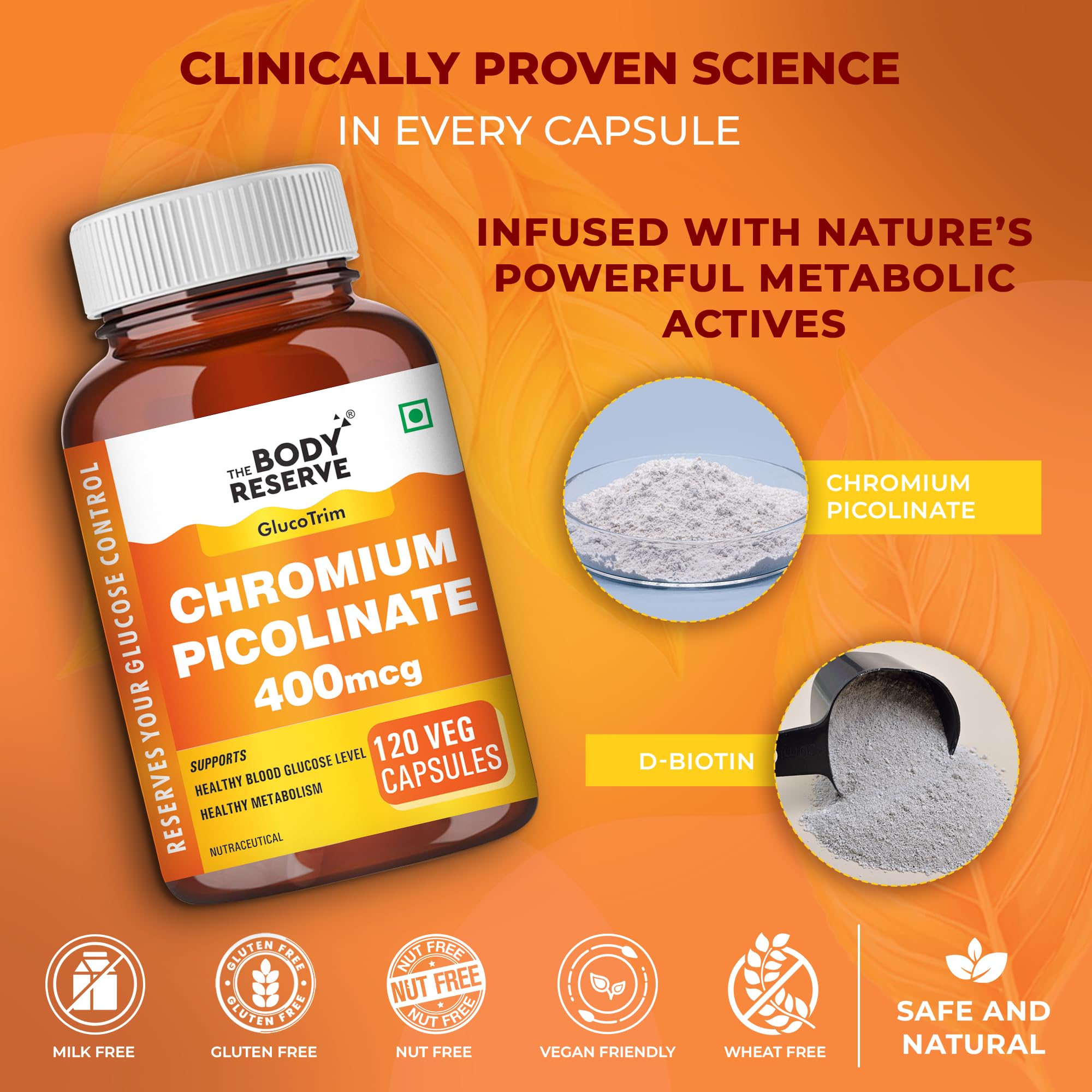 The Body Reserve Chromium Picolinate 400mcg with Biotin 40mcg – Supports glucose metabolism Chromium Supplement for Healthy Blood Sugar Levels, High Absorption 120 Veg Capsules 1